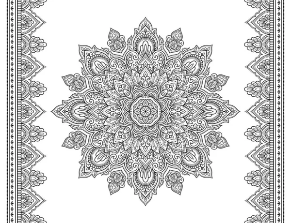 Set Van Mandala Patroon Naadloze Rand Voor Henna Tekening Tatoeage — Stockvector