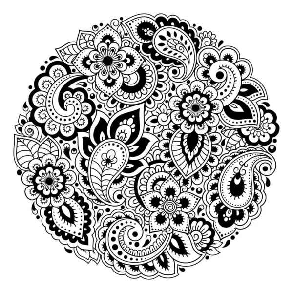 Περίγραμμα Στρογγυλό Μοτίβο Λουλουδιών Mehndi Στυλ Για Χρωματισμό Σελίδα Του — Διανυσματικό Αρχείο