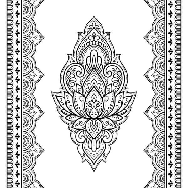 Seamless Pattern Mehndi Lotus Flower Border Henna Drawing Tattoo Decorative — Stock Vector