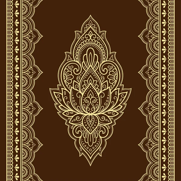 Nahtloses Muster Aus Mehndi Lotusblume Und Bordüre Für Henna Zeichnung — Stockvektor