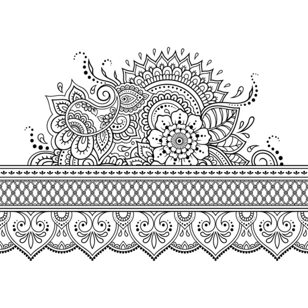 Płynny Wzór Granic Kwiatem Mehndi Rysowania Tatuażu Henny Dekoracja Etnicznym — Wektor stockowy