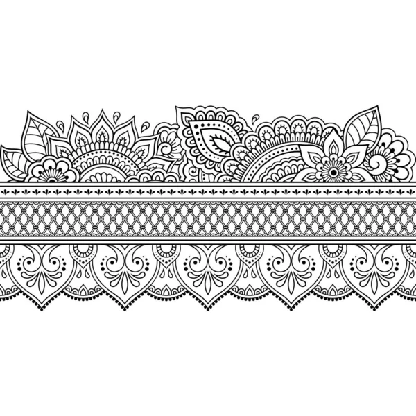 Patrón Bordes Sin Costuras Con Flor Mehndi Para Dibujo Tatuaje — Vector de stock