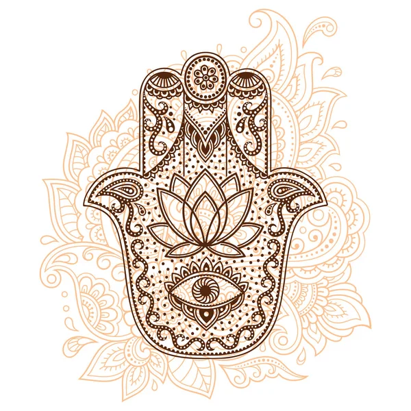 Hamsa Símbolo Dibujado Mano Con Flor Patrón Decorativo Estilo Oriental — Vector de stock