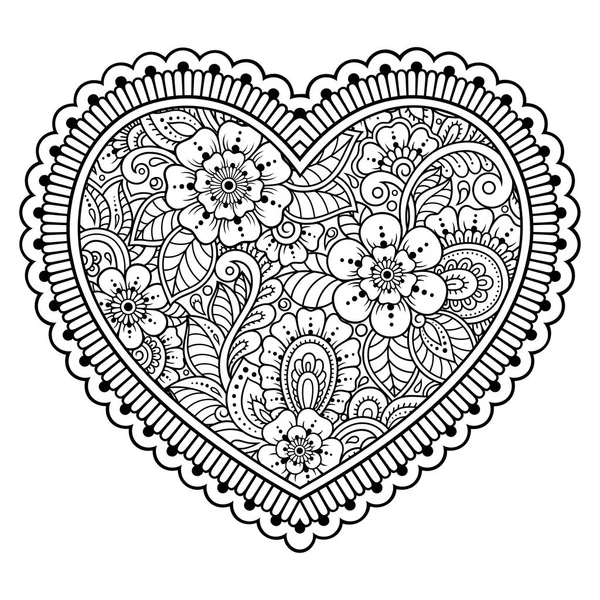 Modèle Fleur Mehndi Forme Coeur Pour Dessin Henné Tatouage Décoration — Image vectorielle