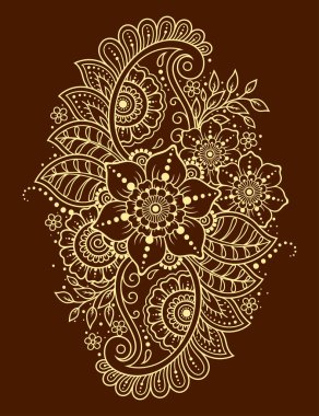 Kına çizimi ve dövme için Mehndi çiçek deseni. Etnik doğuya özgü dekorasyon, Hint tarzı. Karalama süsü. El çizimi vektör illüstrasyonu.