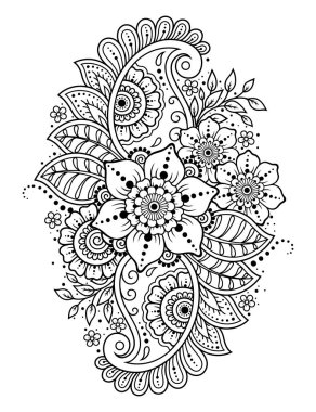 Kına çizimi ve dövme için Mehndi çiçek deseni. Etnik doğuya özgü dekorasyon, Hint tarzı. Karalama süsü. El çizimi vektör illüstrasyonu.
