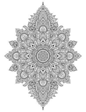 Kına, Mehndi, dövme ve dekorasyon için çiçekli dairesel desen. Etnik doğu tarzında dekoratif süs. Çizim el çizimi vektör illüstrasyonuName.