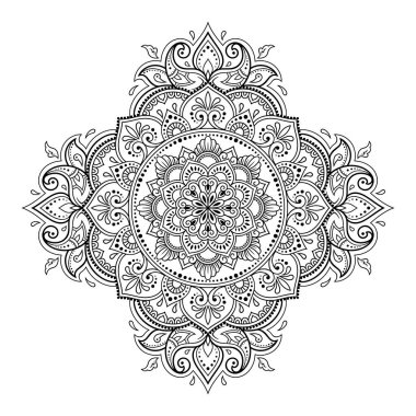 Kına, Mehndi, dövme ve dekorasyon için çiçekli dairesel desen. Etnik doğu tarzında dekoratif süs. Çizim el çizimi vektör illüstrasyonuName.