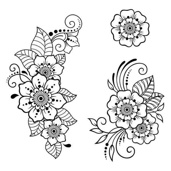 Conjunto Padrão Flor Mehndi Para Desenho Tatuagem Henna Decoração Estilo — Vetor de Stock