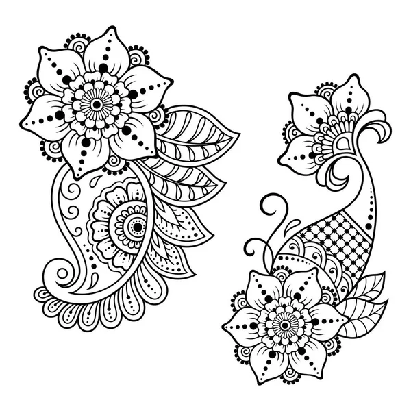 Conjunto Patrón Flores Mehndi Para Dibujo Tatuaje Henna Decoración Estilo — Vector de stock
