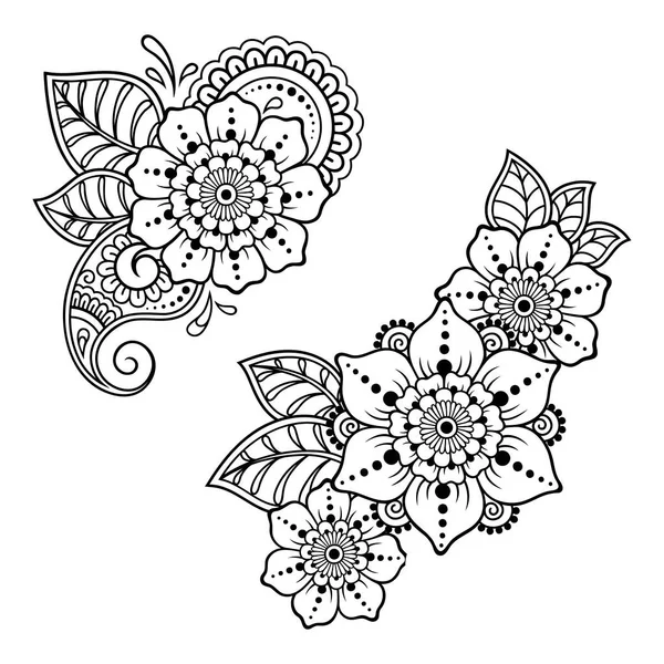 Set Mehndi Flower Pattern Henna Drawing Tattoo Decoration Ethnic Oriental — Stock Vector