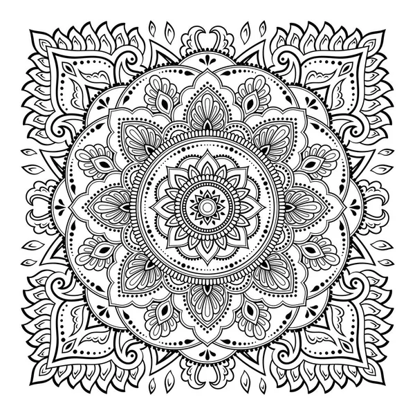 Patrón Circular Forma Mandala Con Flor Para Henna Mehndi Tatuaje — Archivo Imágenes Vectoriales