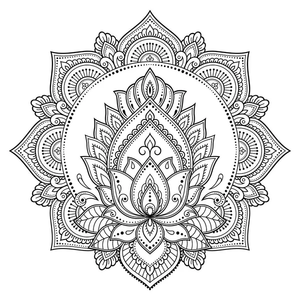 Patrón Circular Forma Mandala Con Flor Loto Para Henna Mehndi — Vector de stock