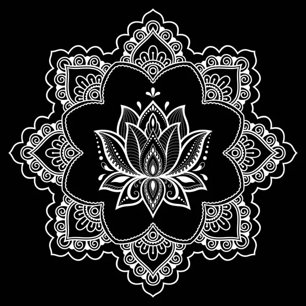 Padrão Circular Forma Mandala Com Flor Lótus Para Henna Mehndi —  Vetores de Stock
