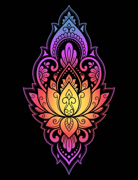 Patrón Floral Colorido Para Dibujo Mehndi Henna Símbolo Loto Dibujado — Vector de stock