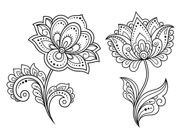 Conjunto Padrão Flor Mehndi Para Desenho Tatuagem Henna Decoração Estilo — Vetor de Stock