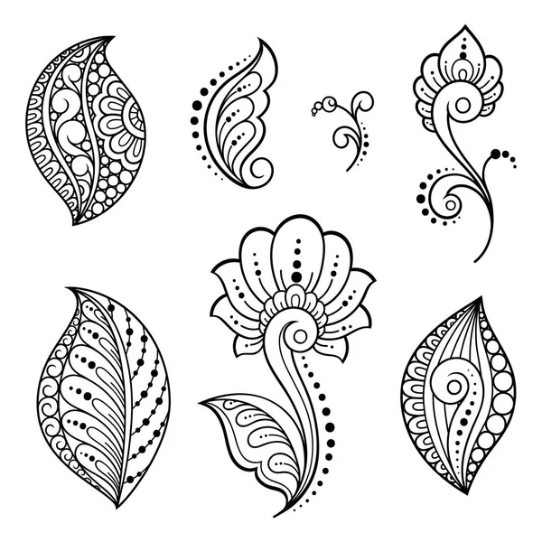 Σύνολο Λουλούδι Mehndi Μοτίβο Για Henna Σχέδιο Και Τατουάζ Διακόσμηση — Διανυσματικό Αρχείο