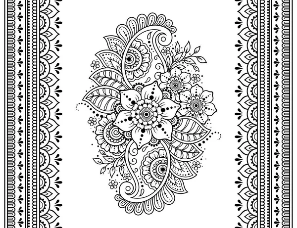 Henna図面やタトゥーのためのMendi花や国境のシームレスなパターン 民族東洋 インドスタイルの装飾的なドアの装飾 概要手描きベクトルイラスト — ストックベクタ