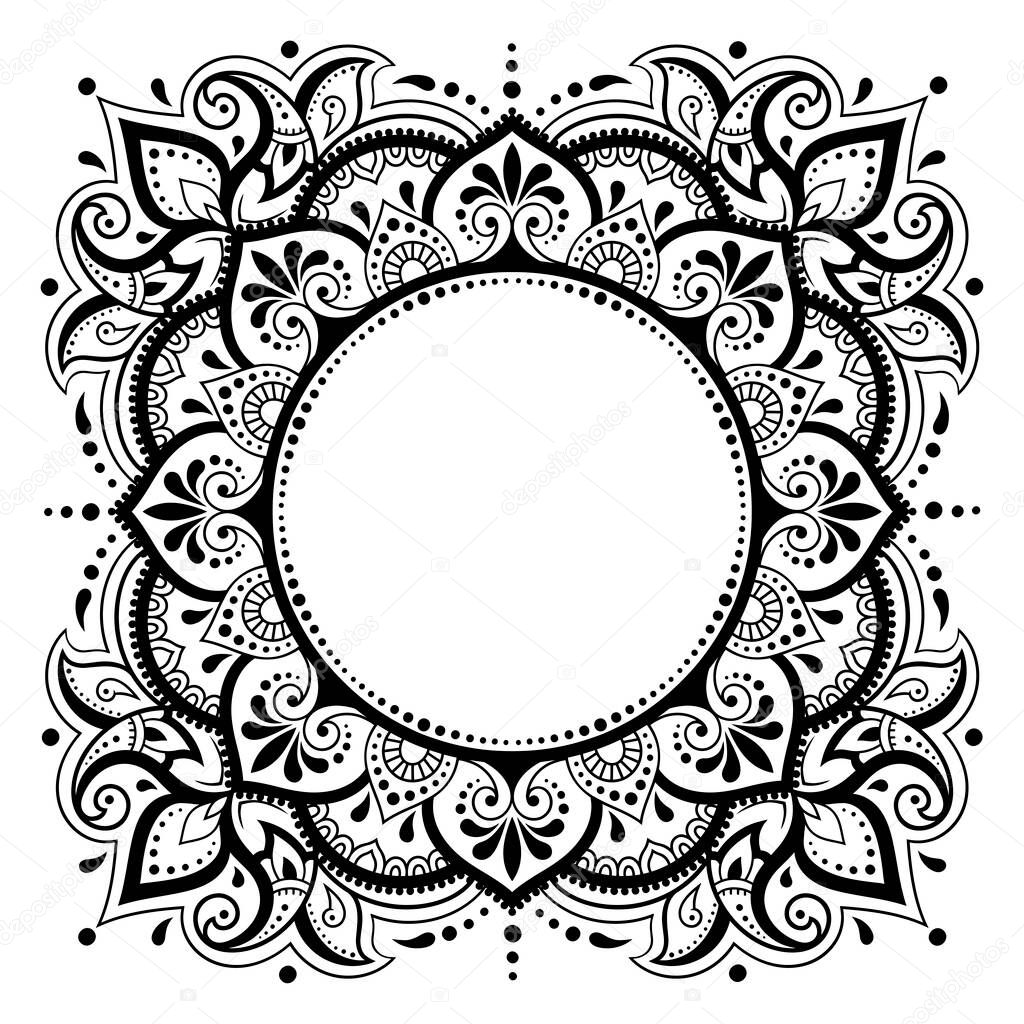 Frame in eastern tradition. Stylized with henna tattoos decorative pattern for decorating covers for book, notebook, casket, magazine, postcard and folder. Flower mandala in mehndi style.