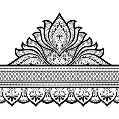 Tasarım, kına, Mehndi ve dövme için mandala ile kusursuz sınırlar. Etnik oryantal ve Hint tarzında dekoratif desen. Karalama süsü. El çizimi vektör illüstrasyonu.