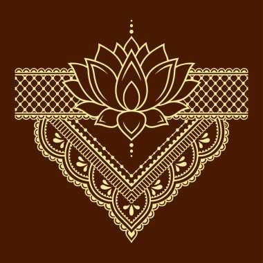 Kına çizimi ve dövme için nilüfer çiçeği deseni. Doğu tarzı dekorasyon, Hint tarzı. Karalama süsü. El çizimi vektör illüstrasyonu.