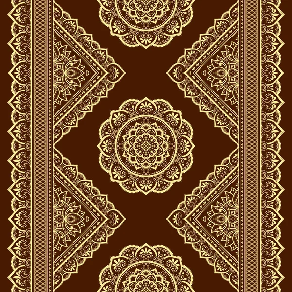 Seamless Borders Mandala Design Application Henna Mehndi Tattoo 중심적 스타일의 — 스톡 벡터