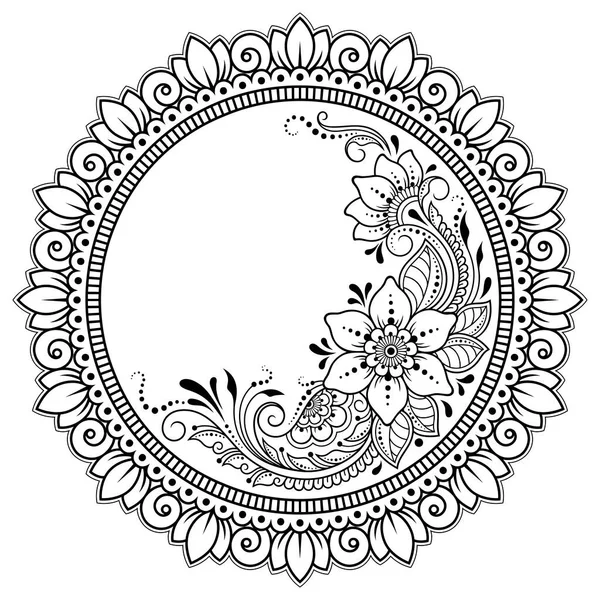 Doğu geleneğinde çerçeve. Kınalı dövmeler, defter, tabut, dergi, kartpostal ve klasör için dekoratif desenler. Mehndi tarzında çiçek mandala.