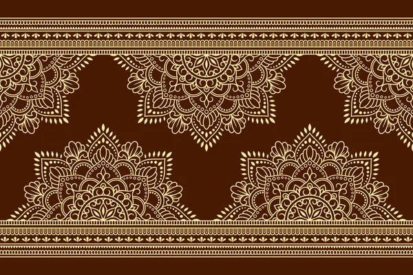 デザインのためのマンダラとのシームレスな境界 ヘナの適用 メフンディとタトゥー 民族東洋 インドスタイルの装飾的なパターン ドアの飾りだ 概要手描きベクトルイラスト — ストックベクタ