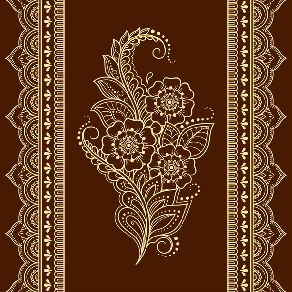 Patrón Sin Costura Flor Borde Mehndi Para Dibujo Tatuaje Henna — Vector de stock