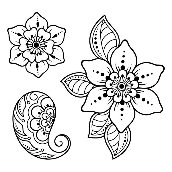 Conjunto Padrão Flor Mehndi Para Desenho Tatuagem Henna Decoração Estilo — Vetor de Stock