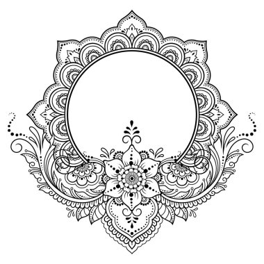 Doğu geleneğinde çerçeve. Kınalı dövmeler, defter, tabut, dergi, kartpostal ve klasör için dekoratif desenler. Mehndi tarzında çiçek mandala.