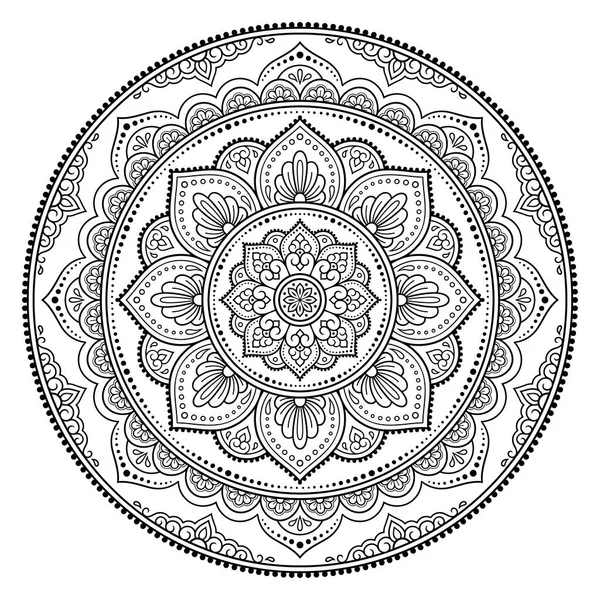 Modello Circolare Forma Mandala Con Fiore Henna Mehndi Tatuaggio Decorazione — Vettoriale Stock