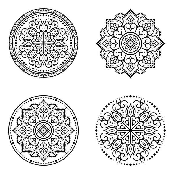 Σετ Κυκλικό Σχέδιο Σχήμα Μανδάλας Λουλούδι Για Την Henna Mehndi — Διανυσματικό Αρχείο