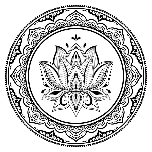 Cirkulärt Mönster Form Mandala Med Lotus Blomma För Henna Mehndi — Stock vektor