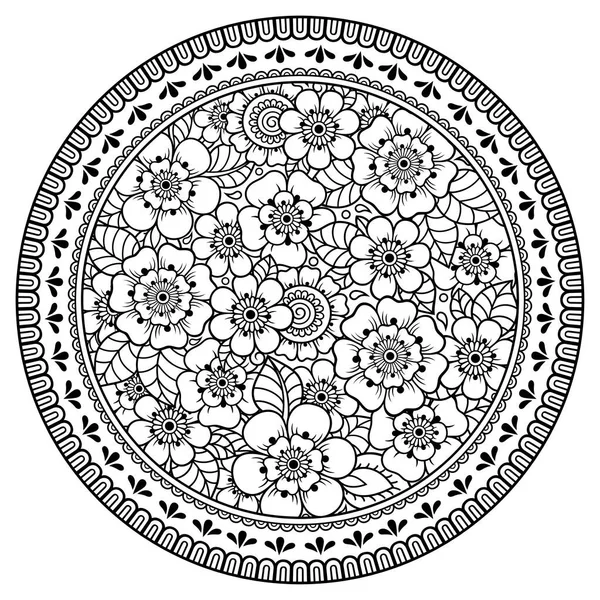 Pola Melingkar Dalam Bentuk Mandala Dengan Bunga Untuk Henna Mehndi - Stok Vektor