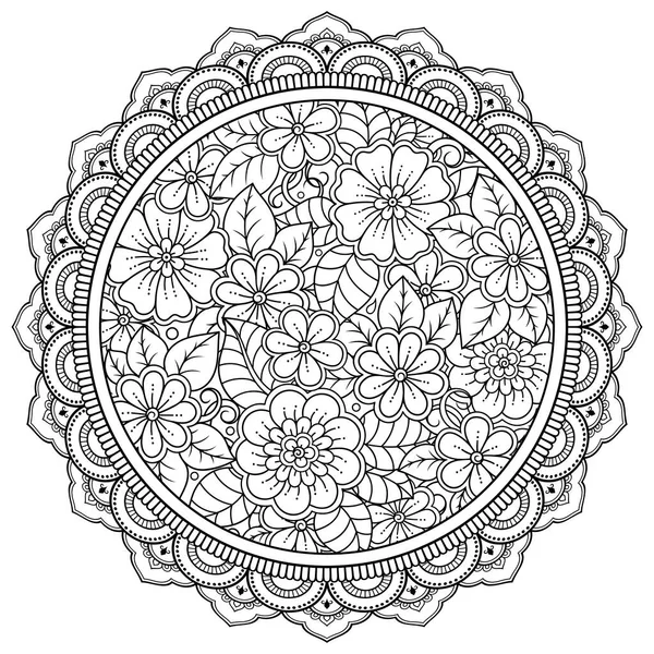 Modello Circolare Forma Mandala Con Fiore Henna Mehndi Tatuaggio Decorazione — Vettoriale Stock