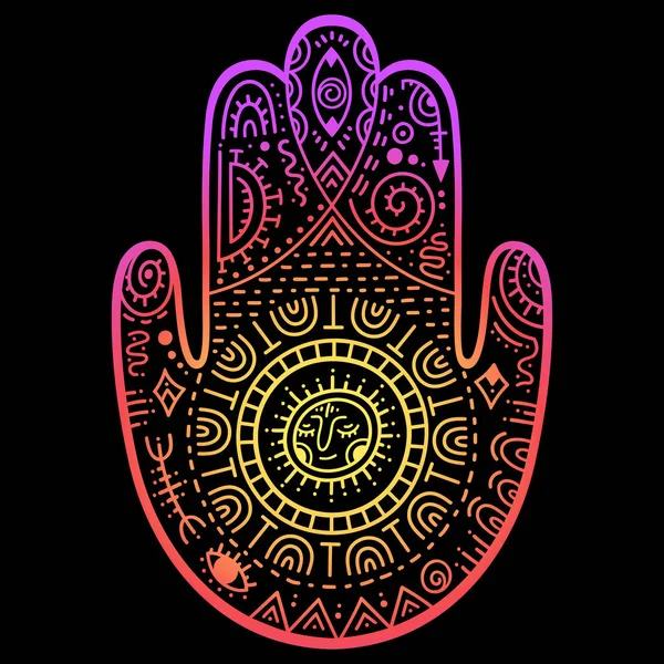 Πολύχρωμο Χέρι Hamsa Ζωγραφισμένο Σύμβολο Λουλούδι Διακοσμητικό Σχέδιο Ανατολίτικο Στυλ — Διανυσματικό Αρχείο