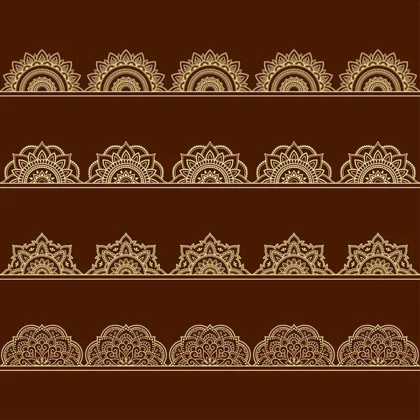 一套用于Mehndi Henna绘图和纹身的无缝边图案 装饰的民族东方 印度风格 点缀点缀 手绘矢量示意图 — 图库矢量图片