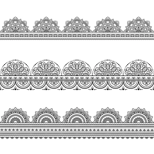 Set Seamless Borders Pattern Mehndi Henna Drawing Tattoo Decoration Ethnic — Stock Vector