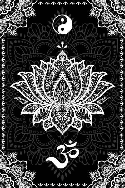 Conjunto Símbolos Religiosos Étnicos Orientales Mandala Con Mantra Yin Yang — Vector de stock