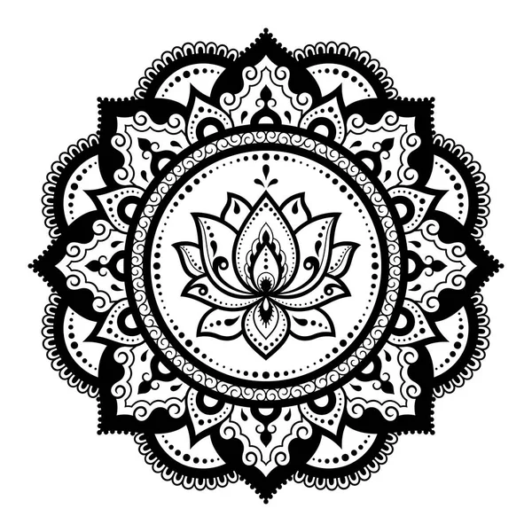 Padrão Circular Forma Mandala Com Flor Lótus Para Henna Mehndi —  Vetores de Stock