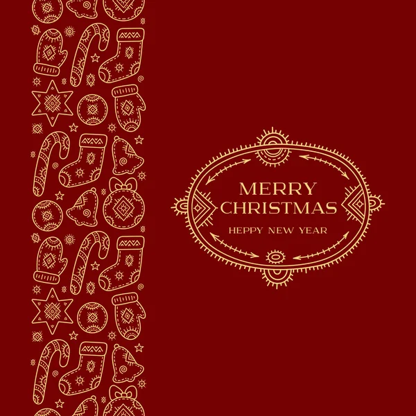 Рождественские Новогодние Поздравления Набор Декоративных Элементов Снеговик Подарок Лук Колокол — стоковый вектор