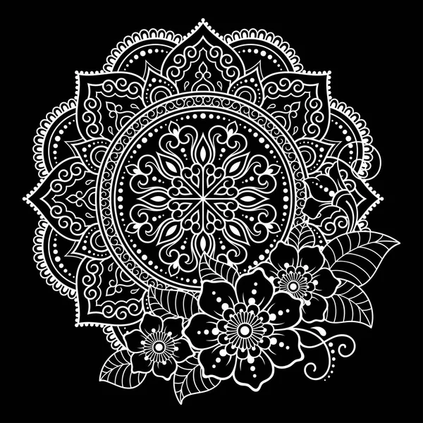 Cirkulärt Mönster Form Mandala Med Blomma För Henna Mehndi Tatuering — Stock vektor