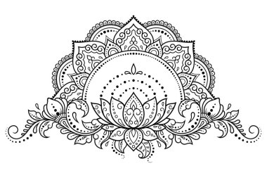 Kına çizimi ve dövme için Mehndi Lotus çiçek deseni. Etnik doğuya özgü dekorasyon, Hint tarzı. Karalama süsü. El çizimi vektör illüstrasyonu.