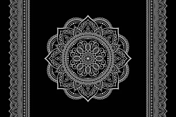 一套曼陀罗图案和无缝边界用于Henna绘图和纹身 民族东方风格的装饰 印度风格 点缀黑色和白色的装饰 手绘矢量图解 — 图库矢量图片
