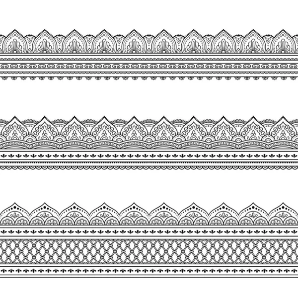Set Seamless Borders Pattern Mehndi Henna Drawing Tattoo Decoration Ethnic — Stock Vector