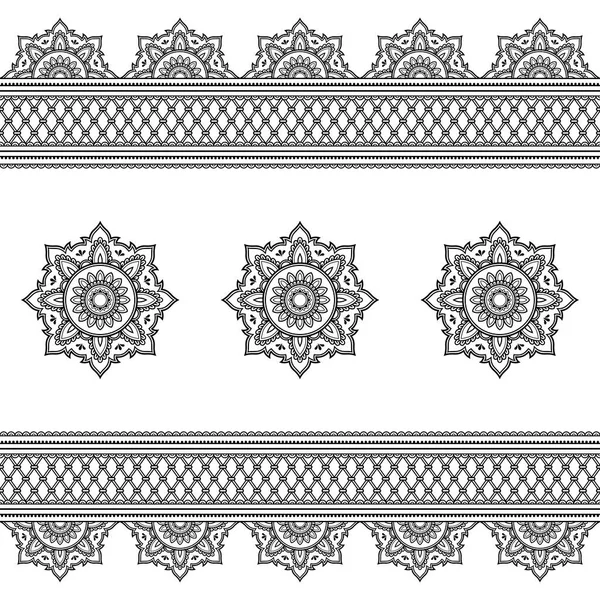 Ensemble Motifs Bordures Sans Couture Pour Mehndi Dessin Henné Tatouage — Image vectorielle