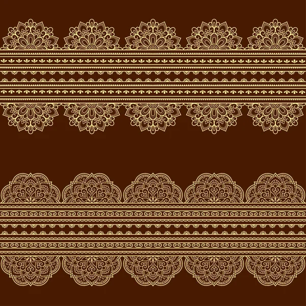 Set Seamless Borders Pattern Mehndi Henna Drawing Tattoo Decoration Ethnic — Stock Vector