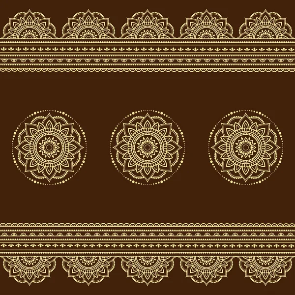 Mehndi Henna Seamless 패턴과 인종적 동양인 인도인 스타일로 장식되어 선그리기 — 스톡 벡터