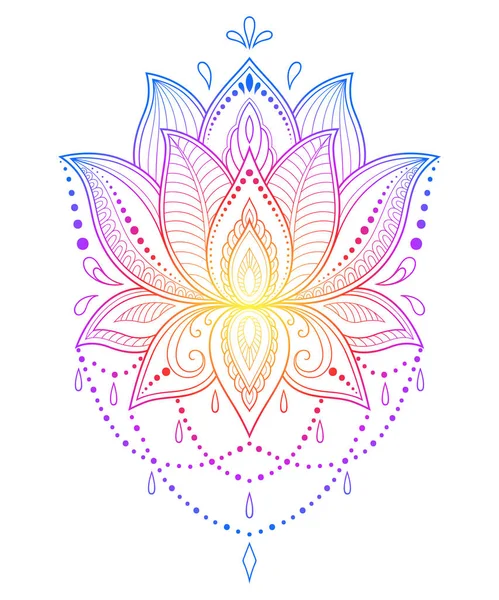 Colorato Motivo Floreale Disegno Mehndi Henna Simbolo Fiore Loto Disegnato — Vettoriale Stock